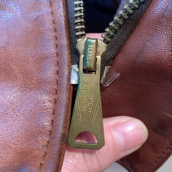 Mark Cross | 1950’s Vintage Brown Leather Brass Full Zip Flight Bomber Jacket 42 - Picture 11 of 17